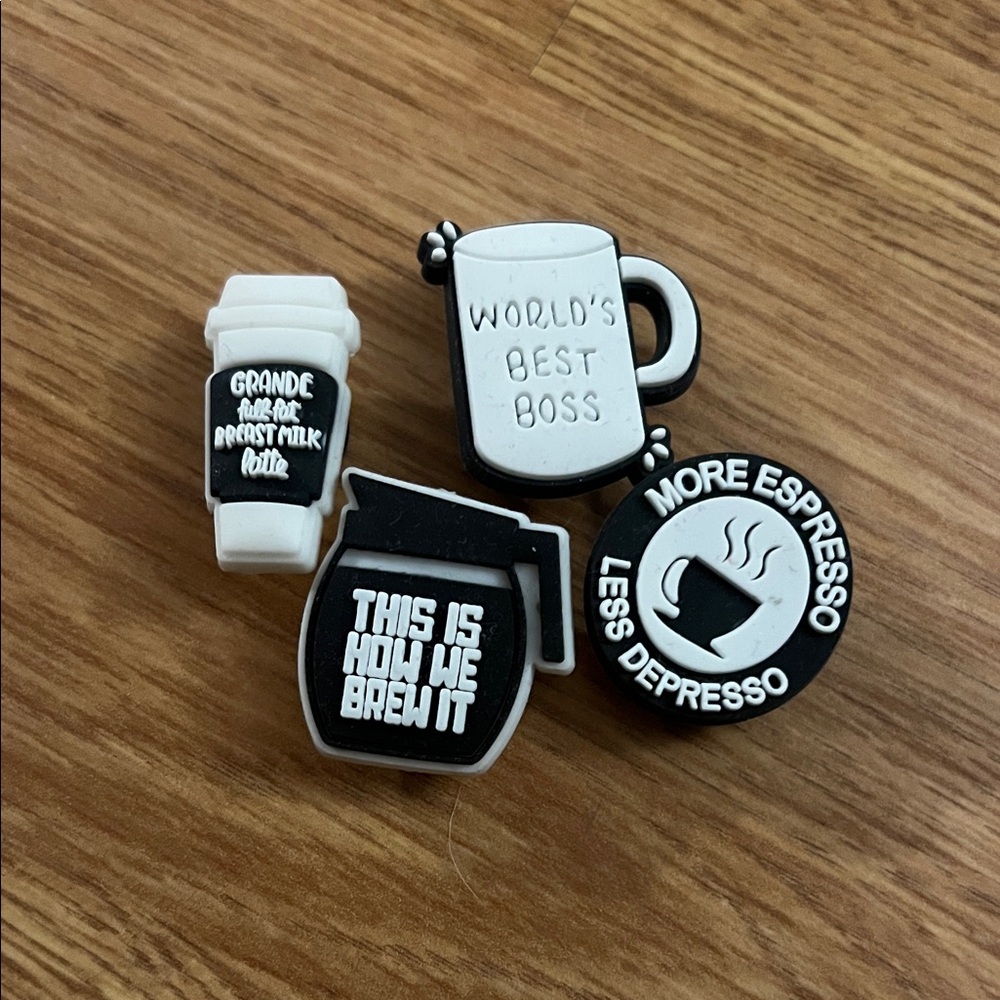 🍓 Black and White Coffee Charm Jibbitz Set
